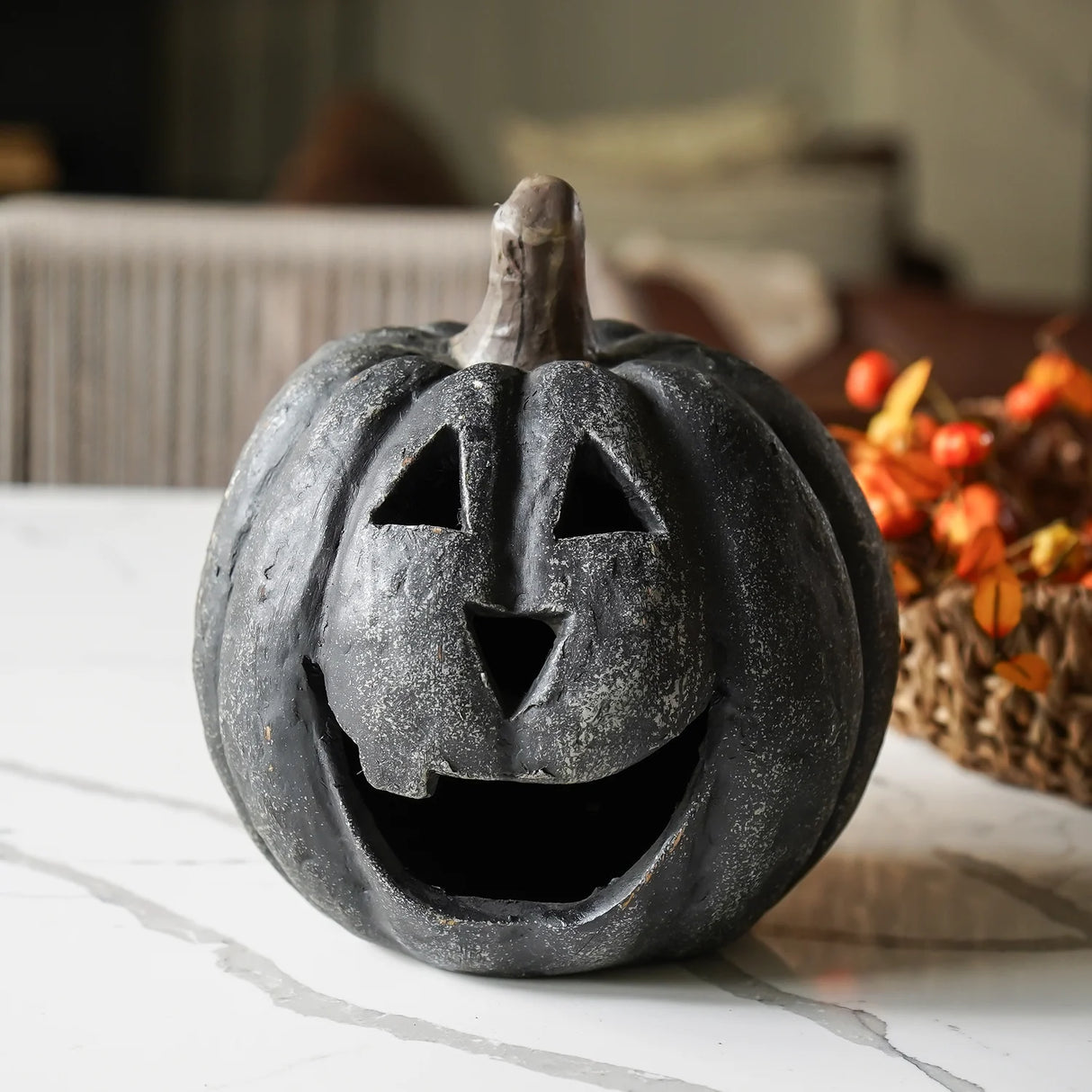 Black Big Mouth Jack O'Lantern Resin Mache Pumpkins