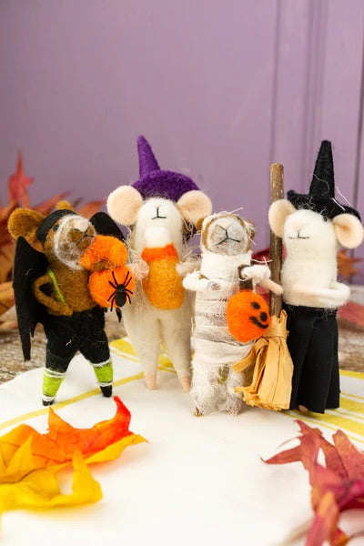 Wool Felt Mouse Critters in Halloween Costumes