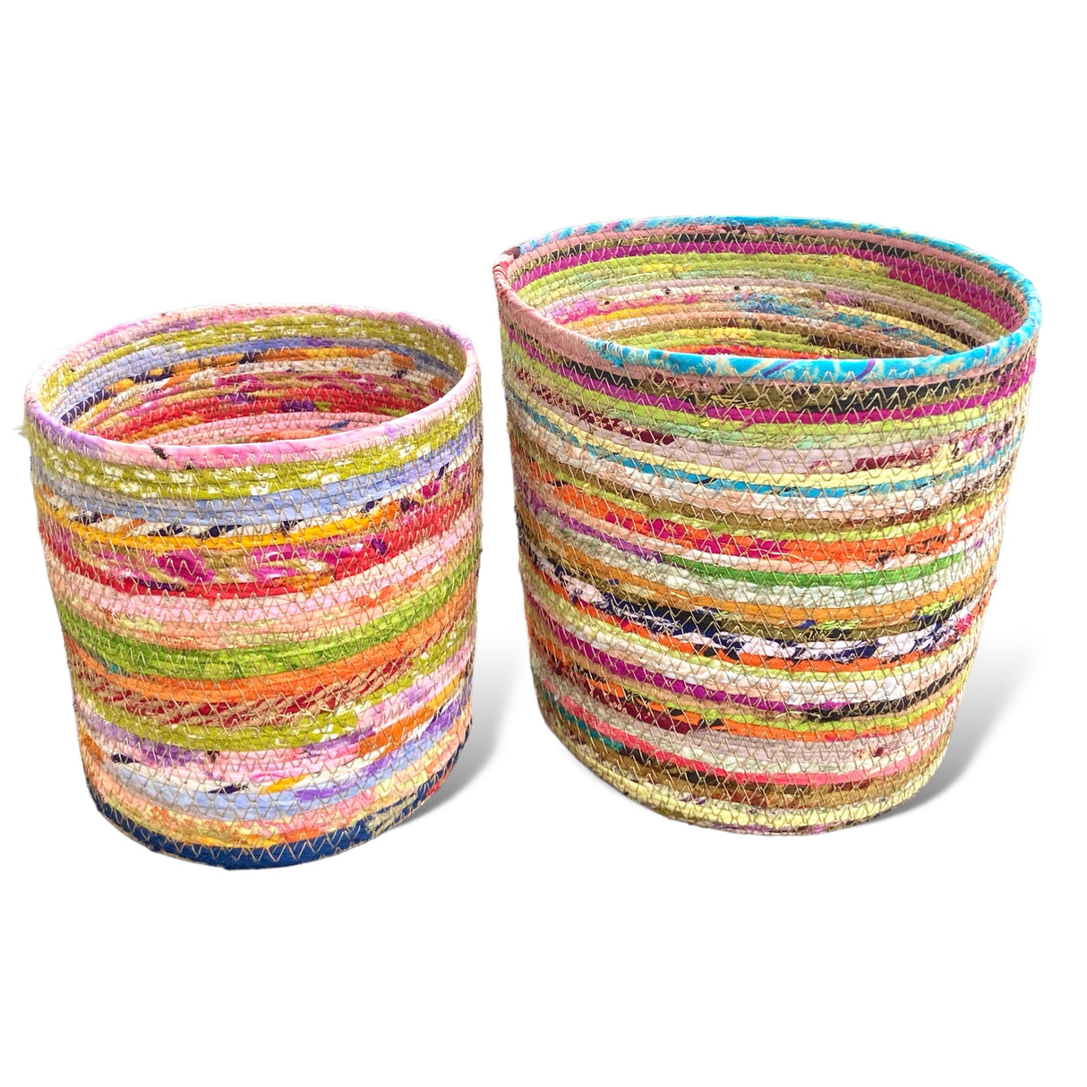 kantha fabric round baskets 