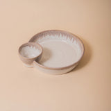 Cream Reactive Glaze Two-Section Serving Bowl