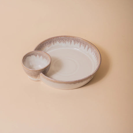 Cream Reactive Glaze Two-Section Serving Bowl