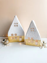 Handmade Paper Mache A-Frame Houses with Gold Foil