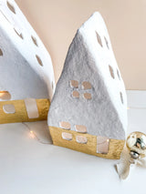 Handmade Paper Mache A-Frame Houses with Gold Foil