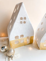 Handmade Paper Mache A-Frame Houses with Gold Foil