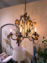 Vintage Toleware Tangerine Metal Chandelier