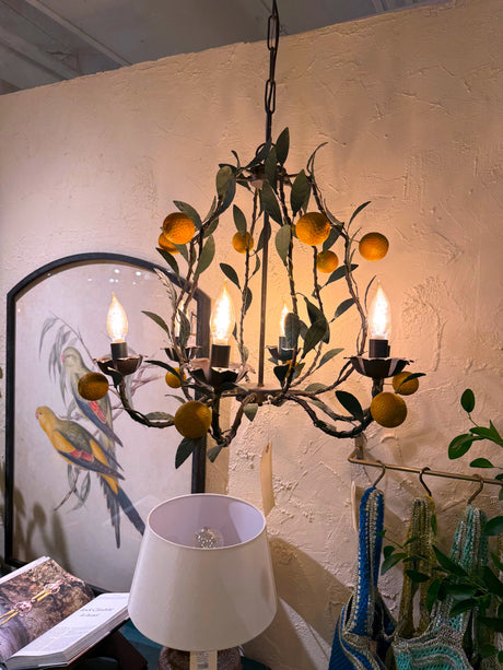 Vintage Toleware Tangerine Metal Chandelier