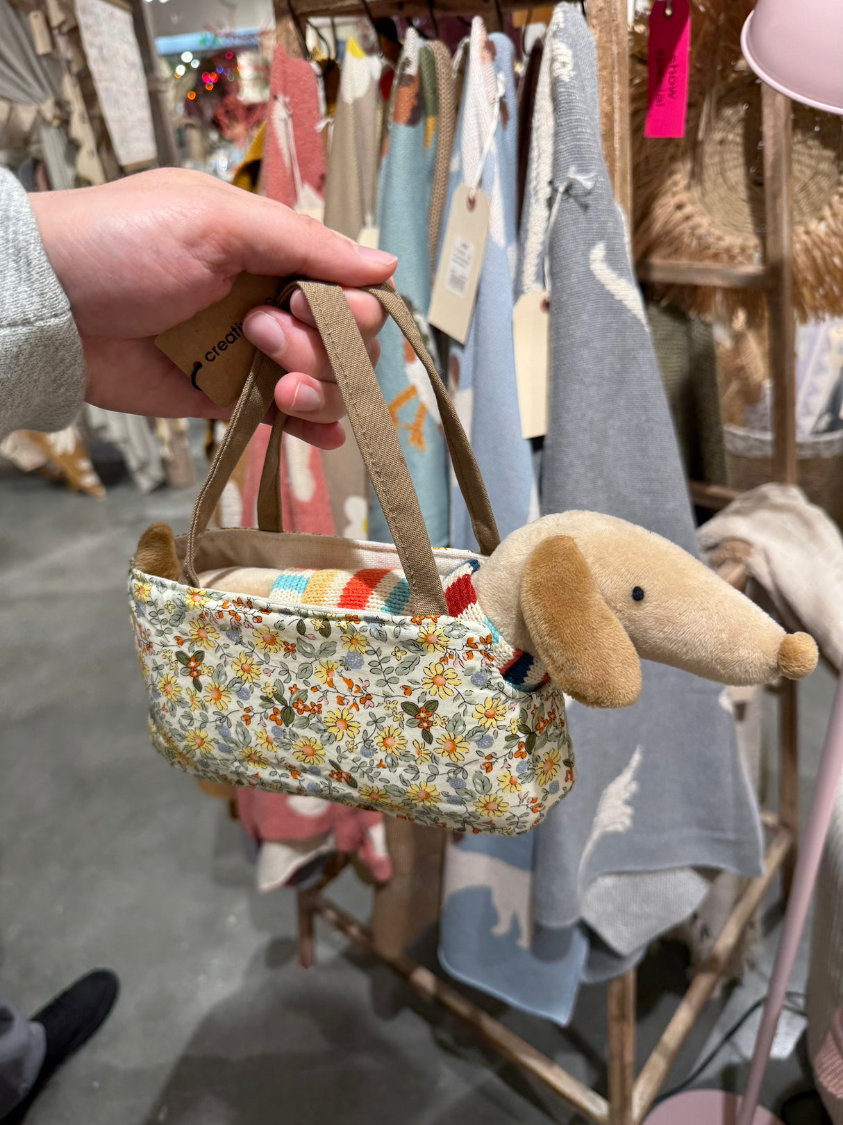 Cotton Removable Dachshund with Sweater in Dog Carrier Purse