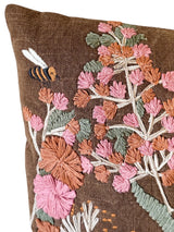 Embroidered Wildflower & Bee Lumbar Pillow