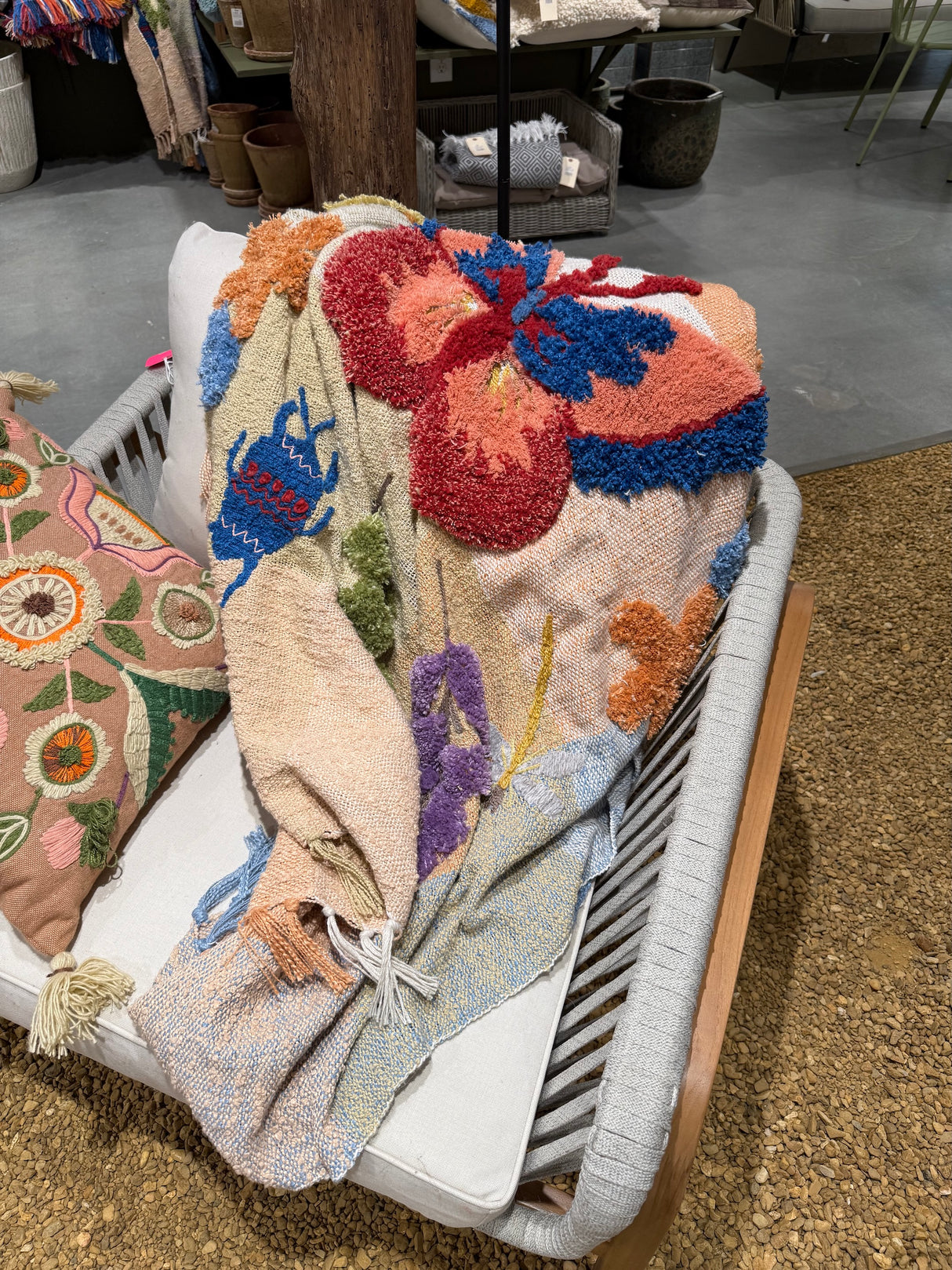 Tufted & Embroidered Butterfly & Insect Woven Throw Blanket | 60" x 50"