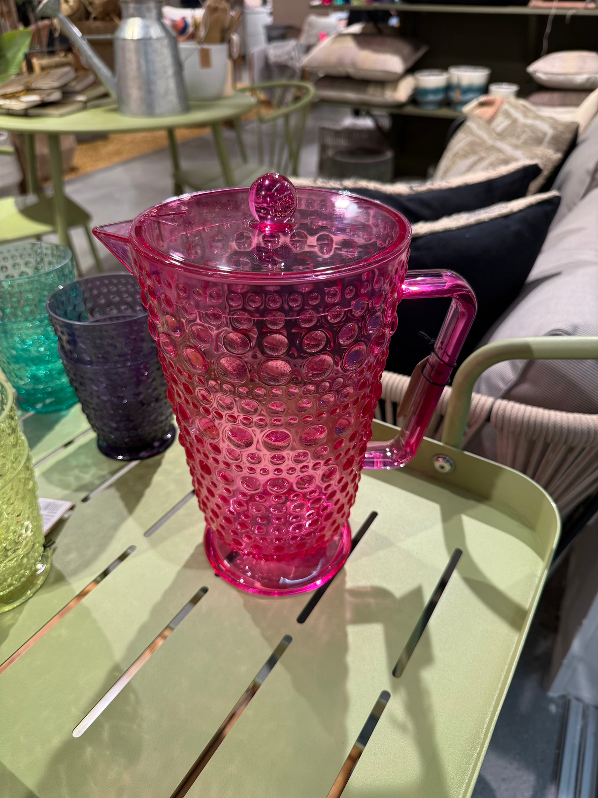 2 Quart Pink Acrylic Footed Pitcher with Lid & Raised Dots