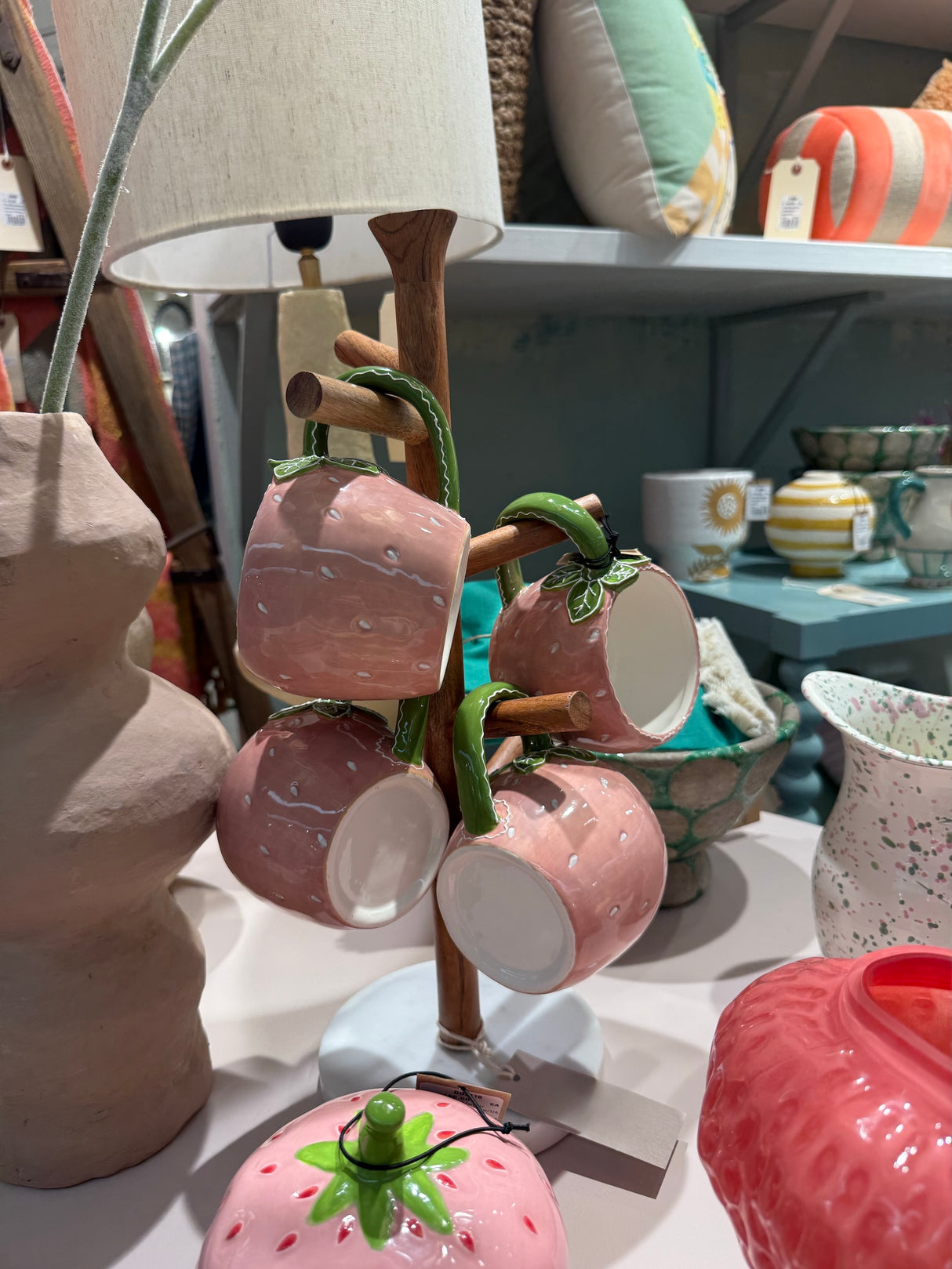 Hand-Painted Stoneware Pink Strawberry Shaped Mug