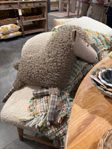 Faux Sherpa Sheep Shaped Pillow with Plaid Pattern