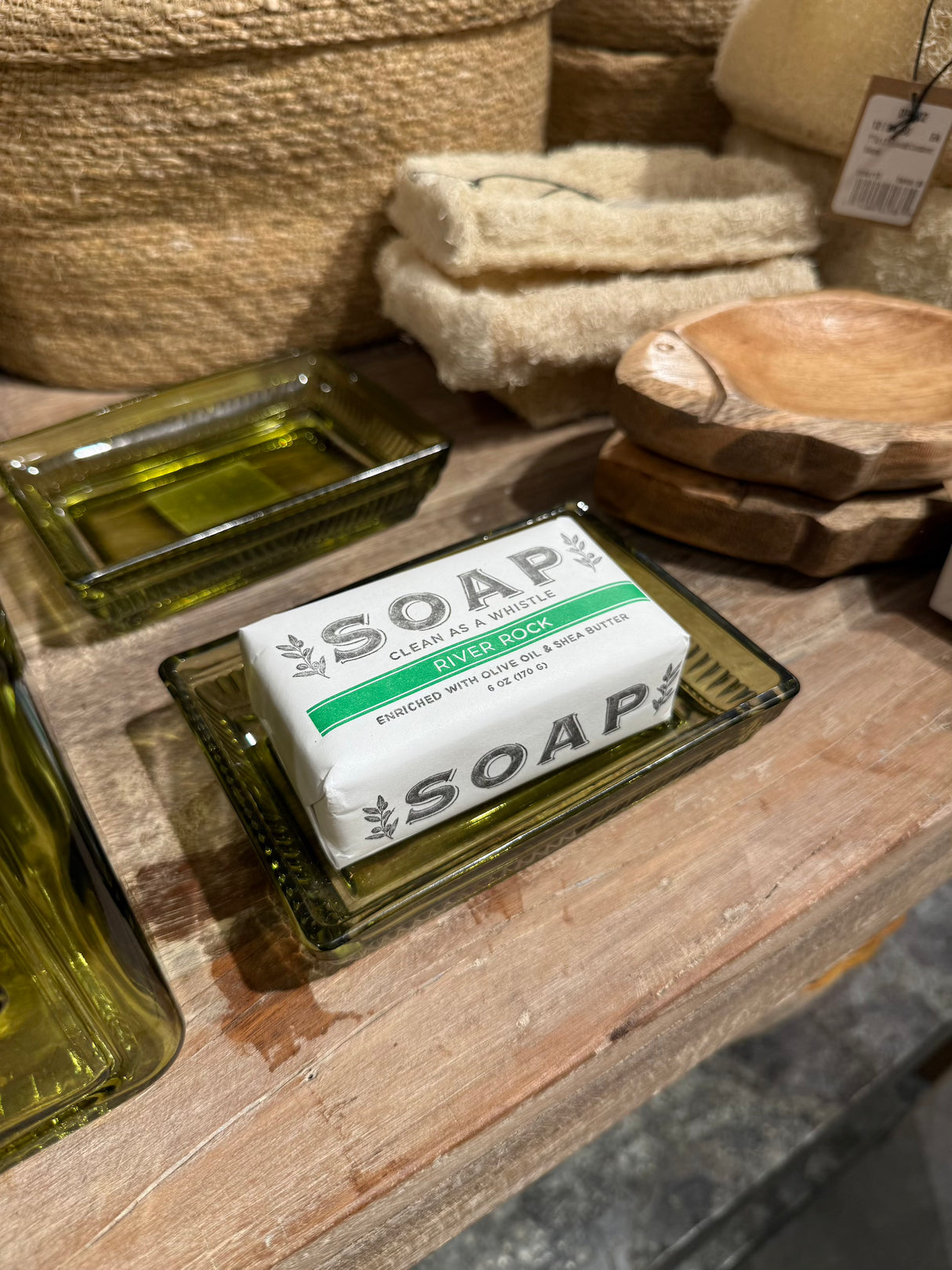 Olive Green Pressed Glass Rectangular Soap Dish