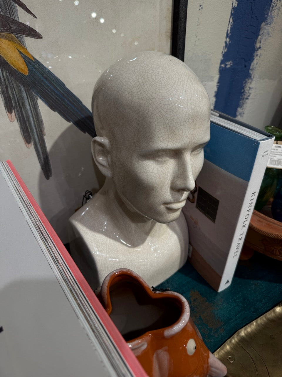 Vintage Inspired Mannequin Head Bust - Crackle Glaze Ceramic Sculpture