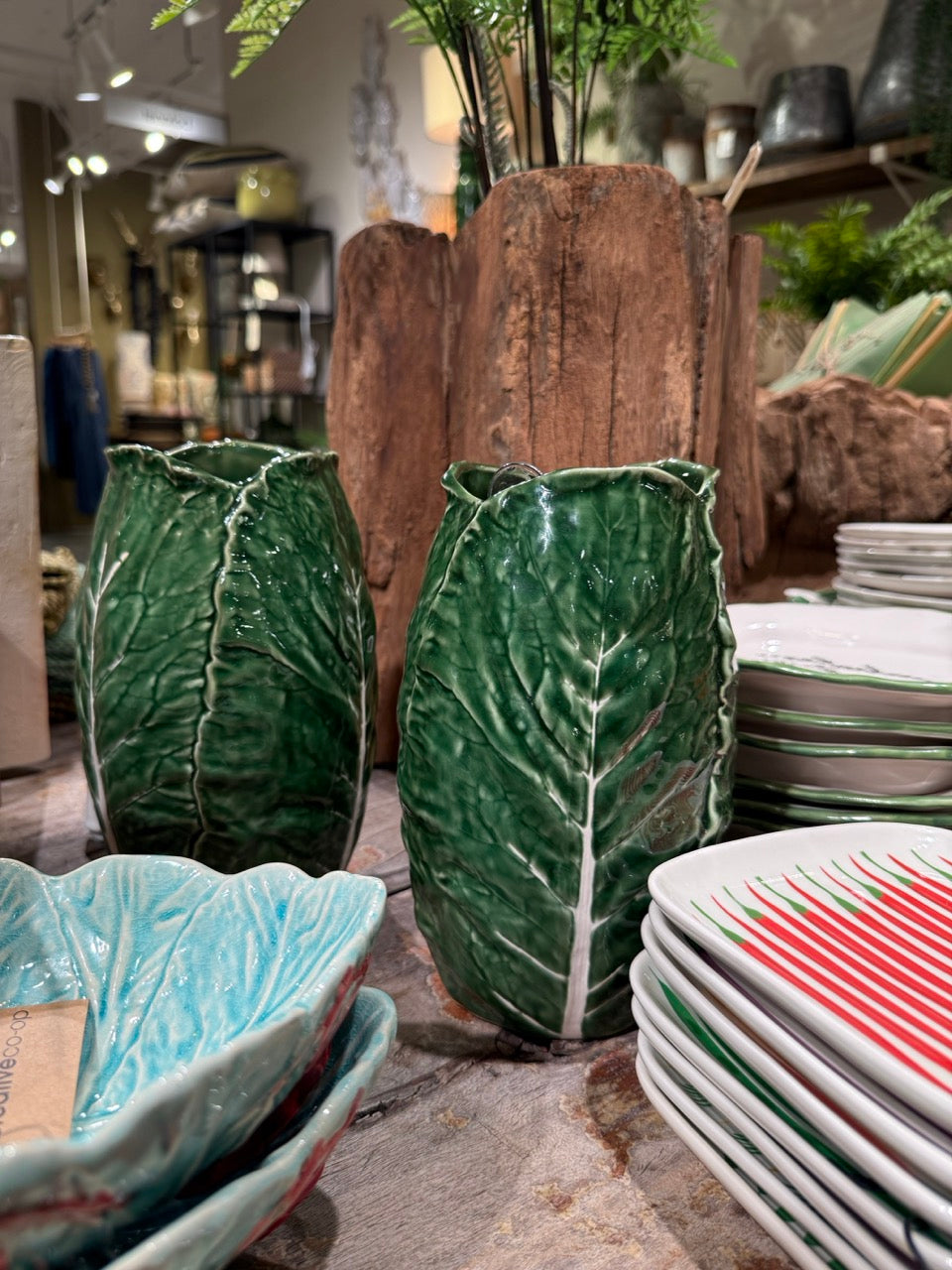 Hand-Painted Stoneware Cabbage Shaped Vase