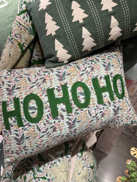 Ho Ho Ho Christmas Lumbar Throw Pillow with Suzani Pattern