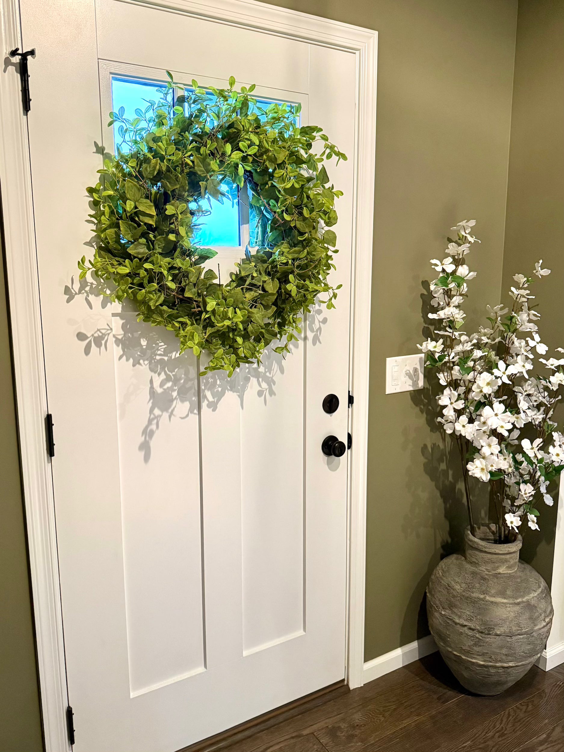 Oversized Mixed Green Foliage Twig Door Wreath - Thumbnail 5