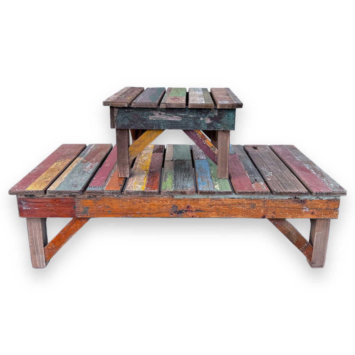 Painted Distressed Wood Risers – Rust & Cinder