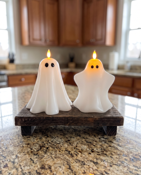 White Ghost Moving Flame LED Wax Candle