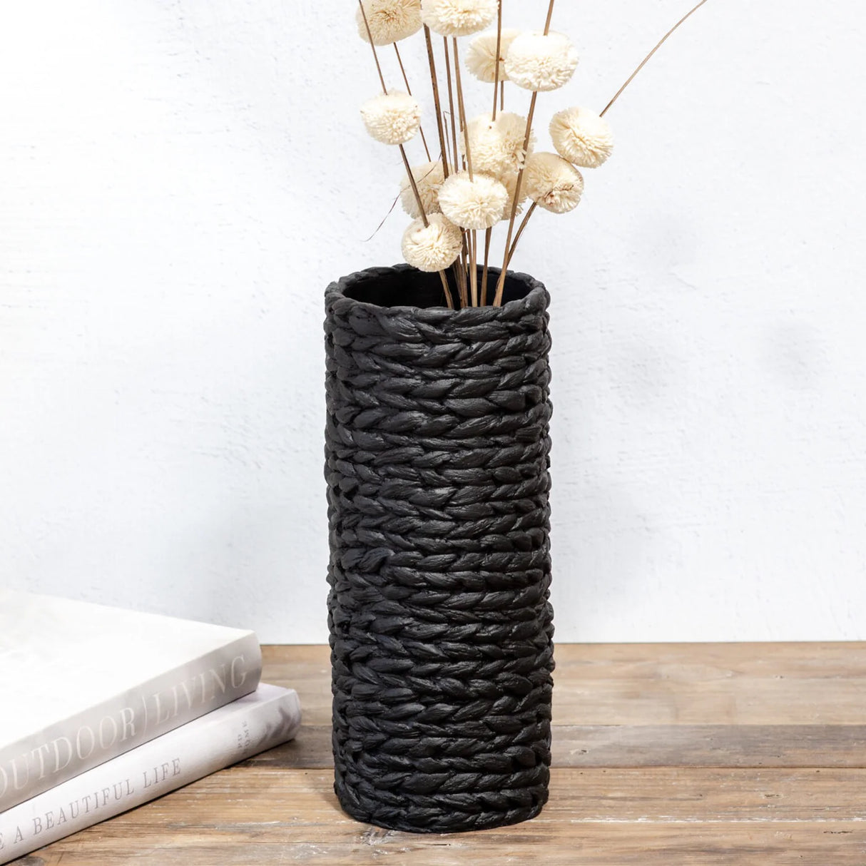 Black Braided Cement Textured Vase