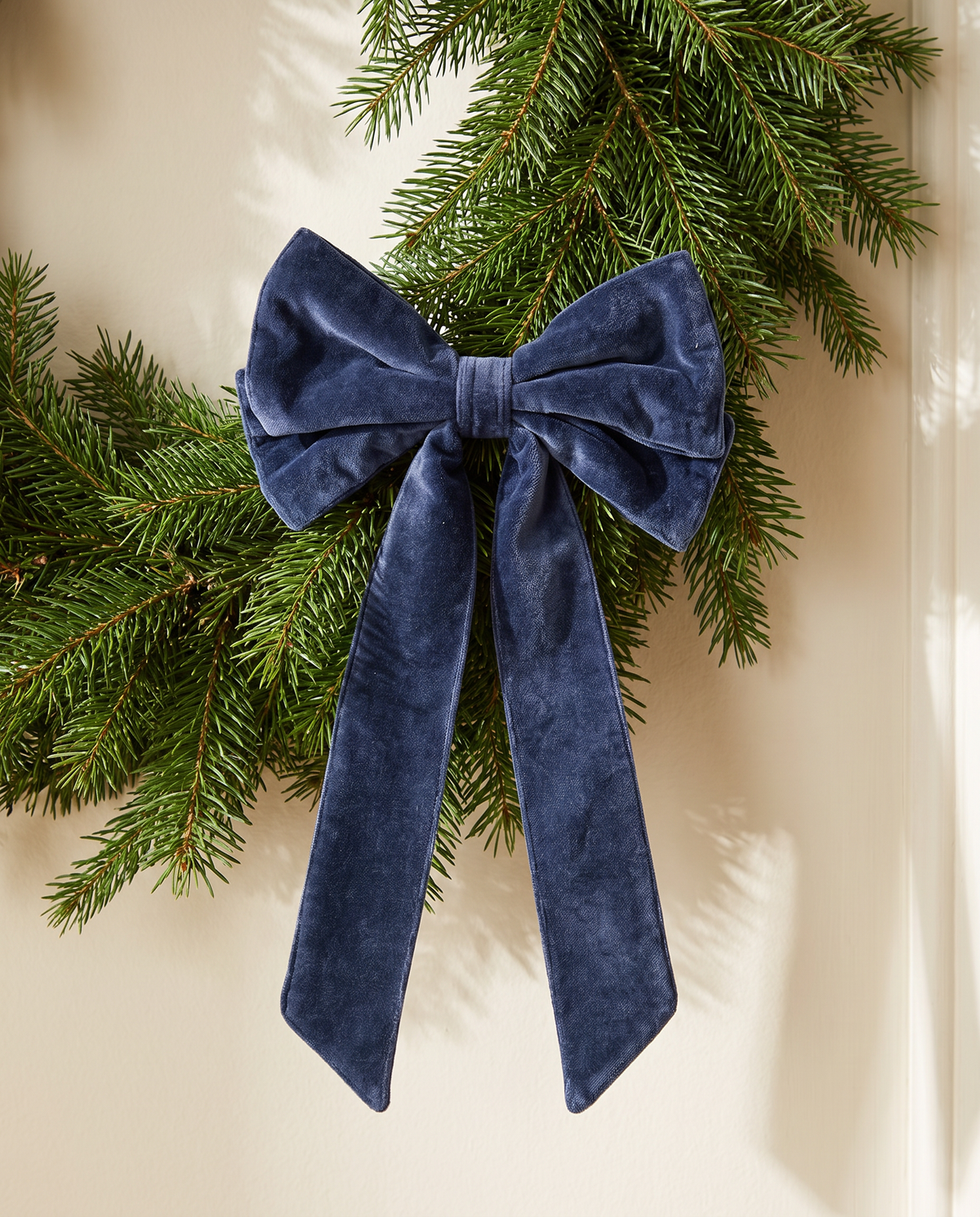 Navy Cotton Velvet Clip-On Bow