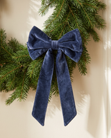 Navy Cotton Velvet Clip-On Bow