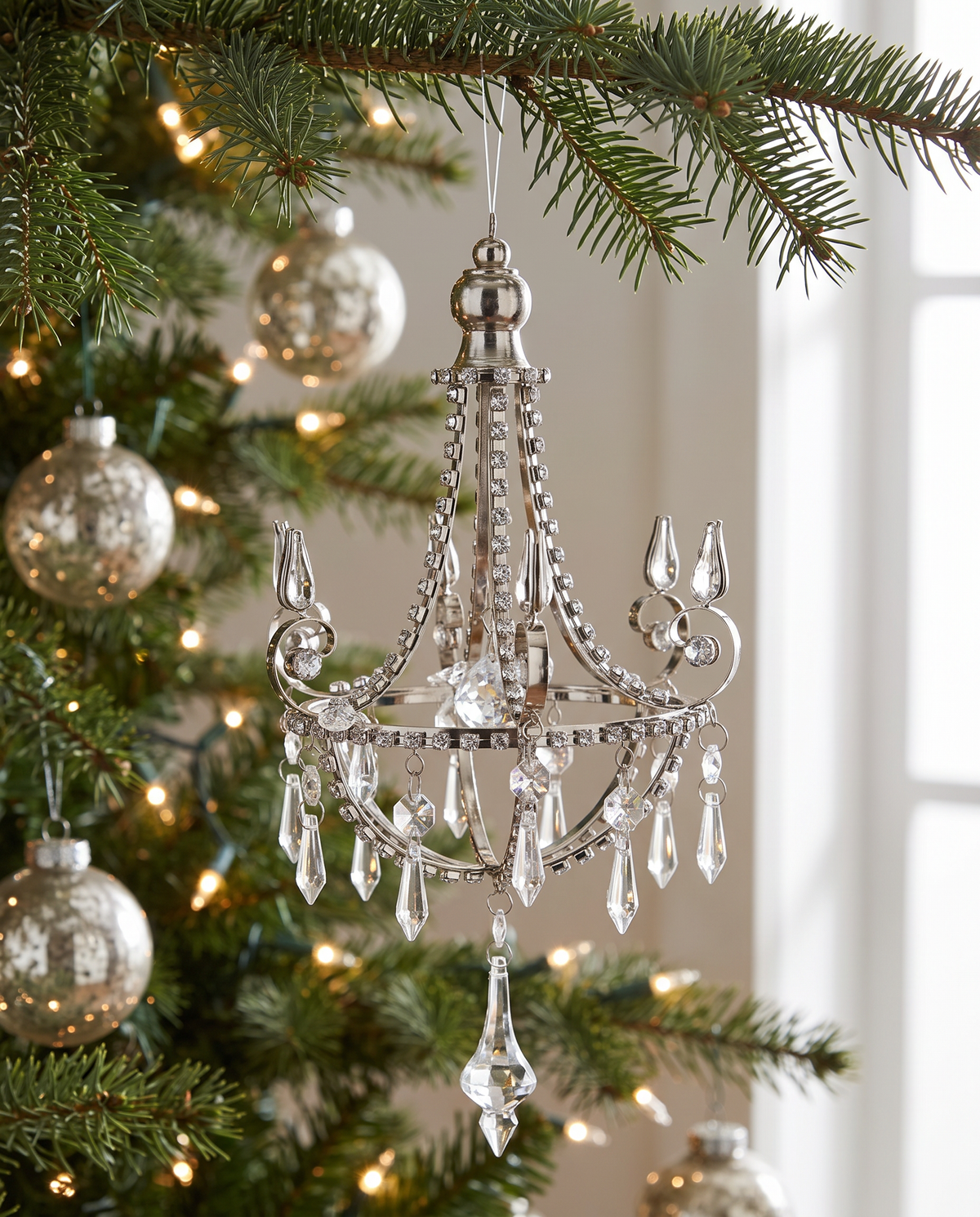 Silver Chandelier Ornament with Acrylic Jewels