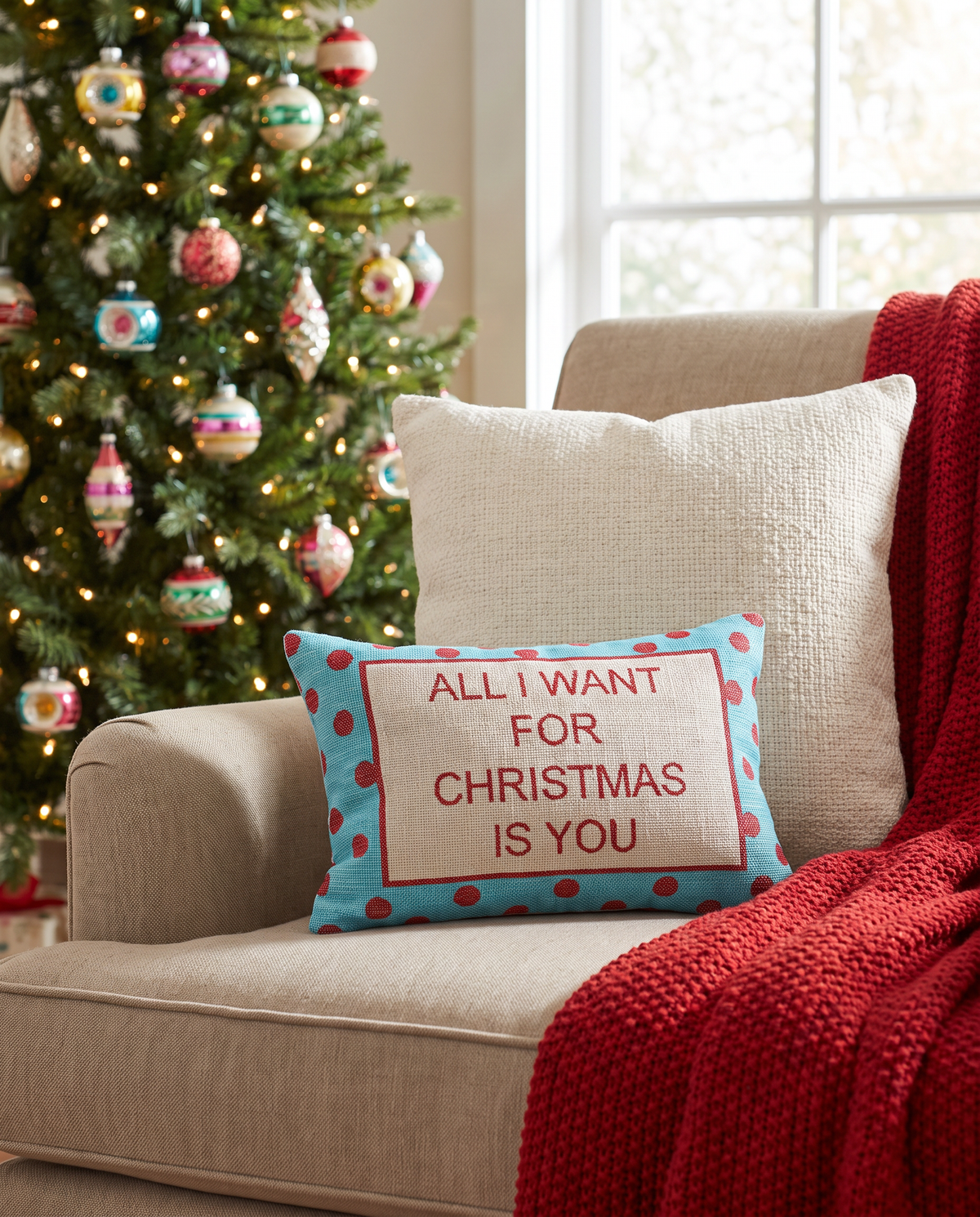 All I Want for Christmas Is You Embroidered Pillow
