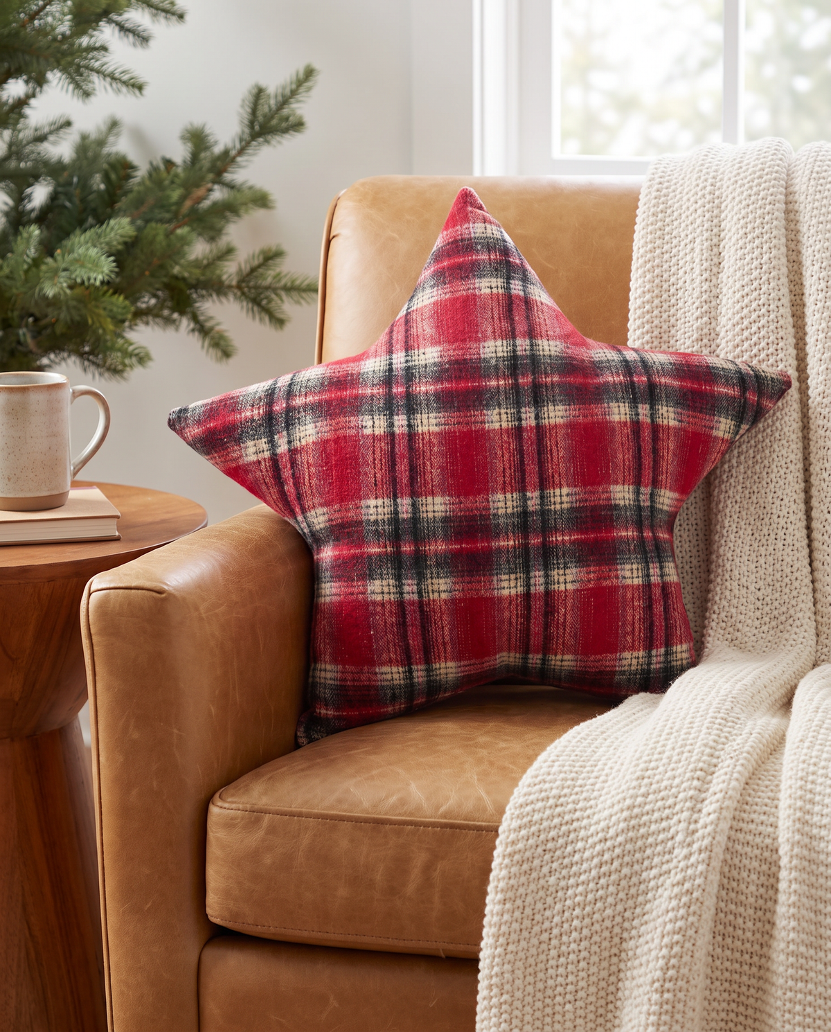Red Plaid Flannel Star Pillow