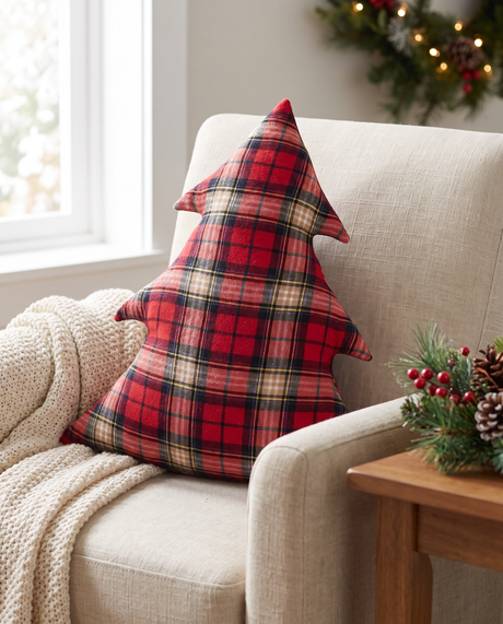 Plaid Flannel Christmas Tree Pillow