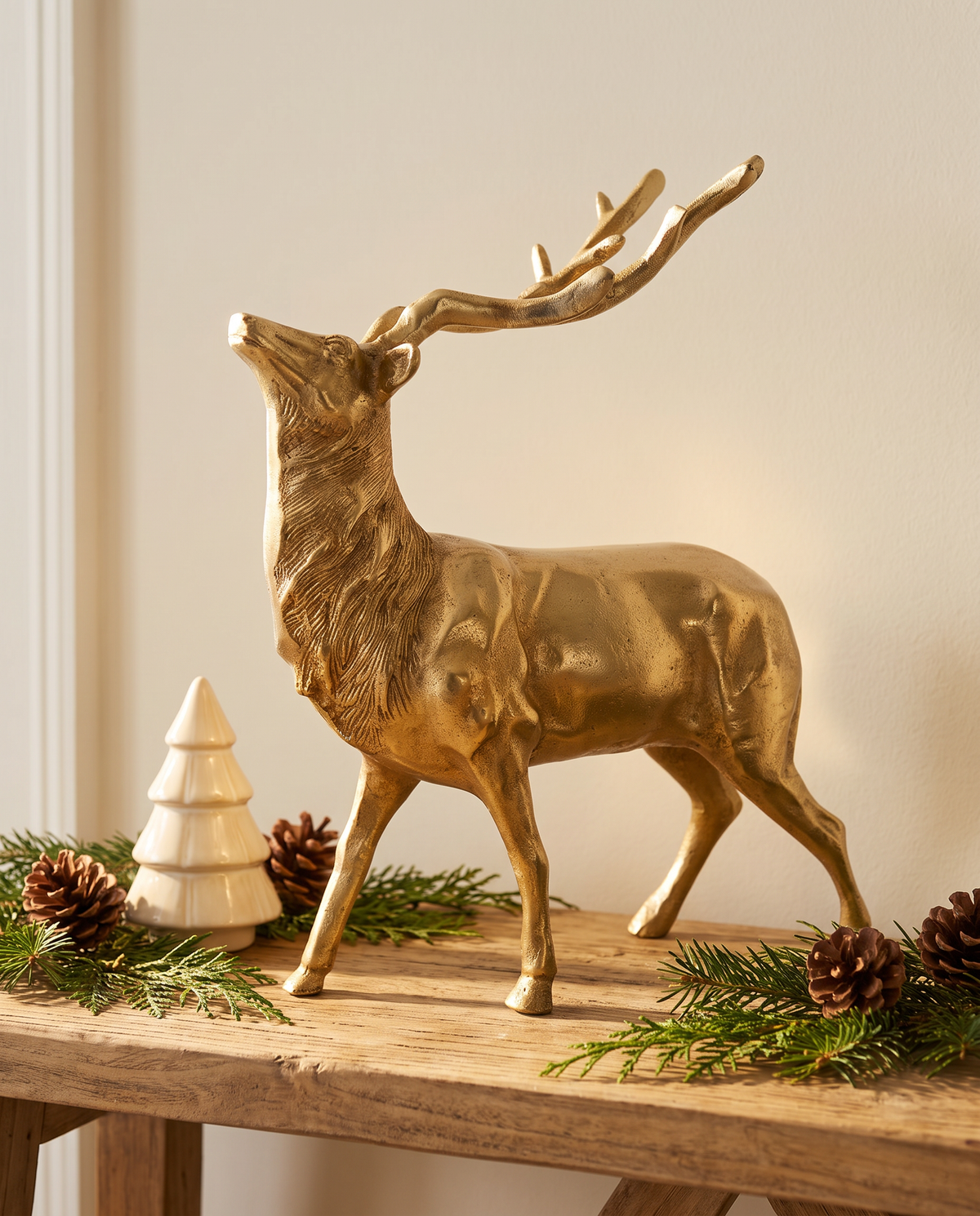 Gold Cast Aluminum Deer Figurine