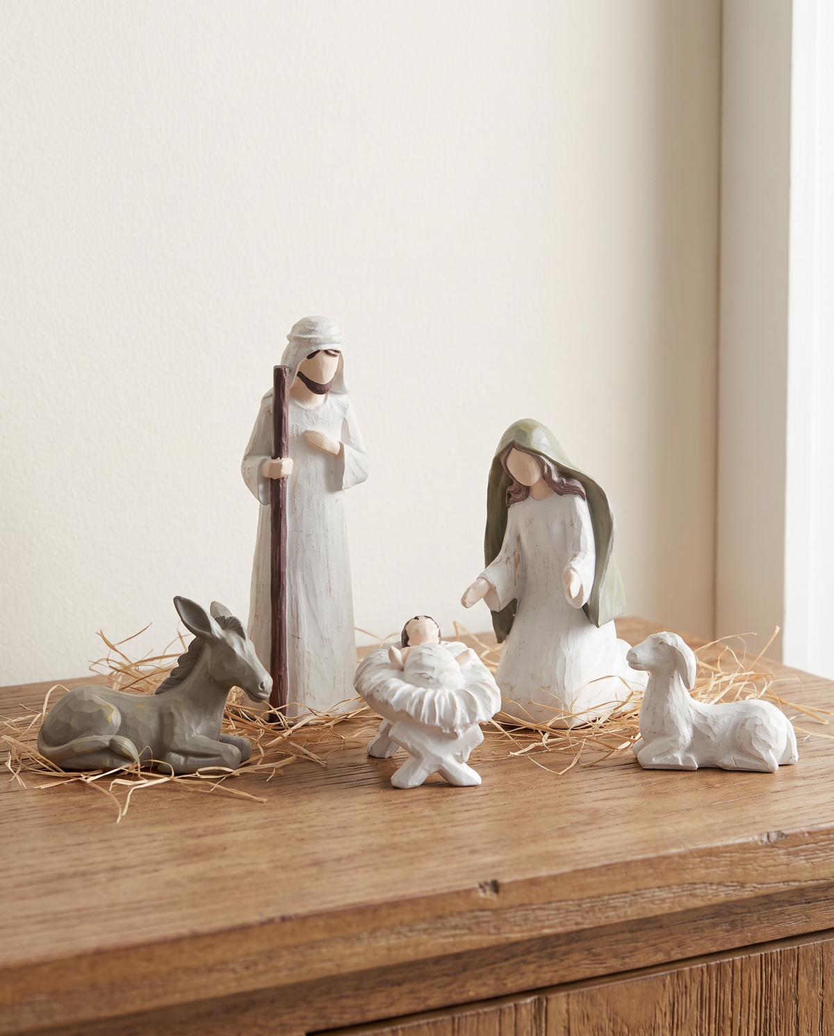 Holy Family Nativity Set with Donkey & Sheep (5 Pieces)