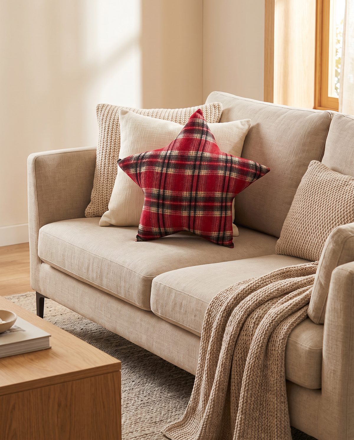 Red Plaid Flannel Star Pillow