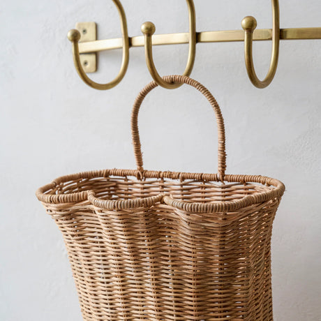 Scalloped Rattan Wall Basket with Handle