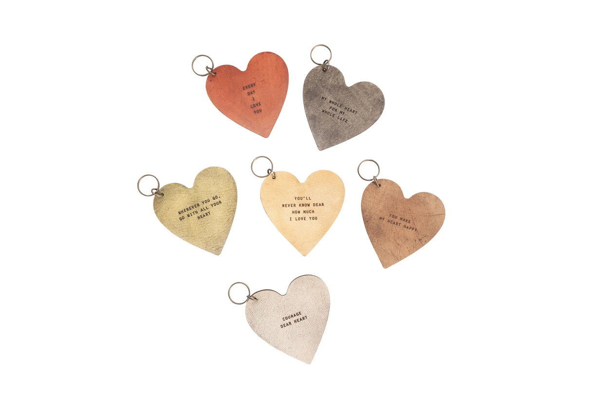 Leather Heart Keychain with Quote