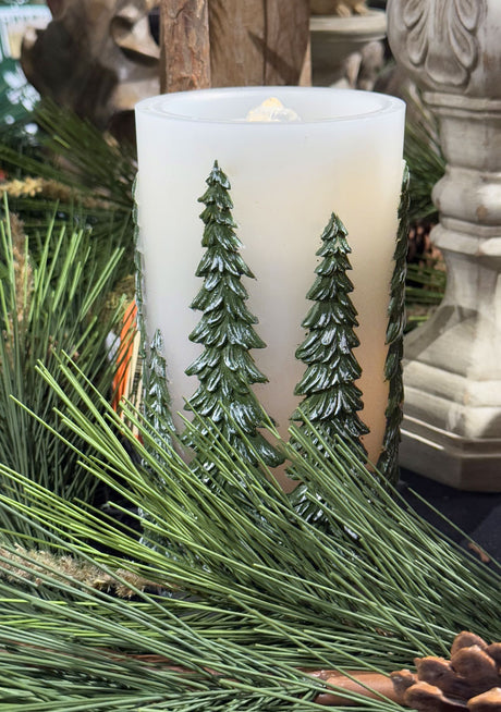 Green Embossed Tree LED Water Candle with Timer & Remote