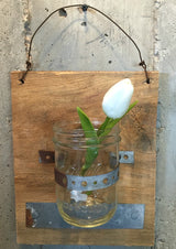 Glass Mason Jar and Cedar Wood Wall Planter Display