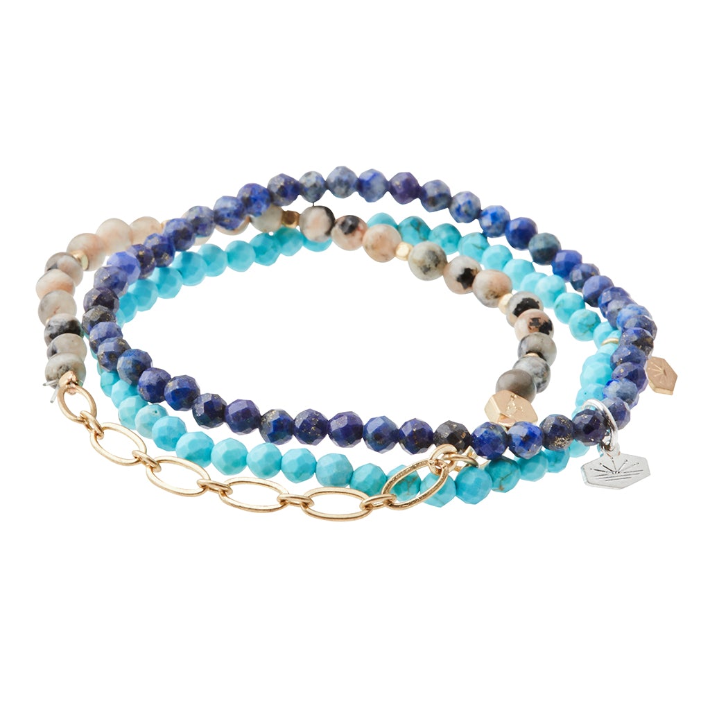 Mini Faceted Stone Stacking Bracelet | Lapis/Silver