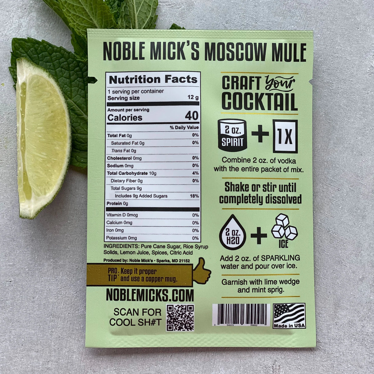 Moscow Mule Single-Serve Craft Cocktail Mix | Noble Mick's
