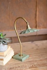 Antique Brass Gooseneck Table Lamp with Enamel Shade