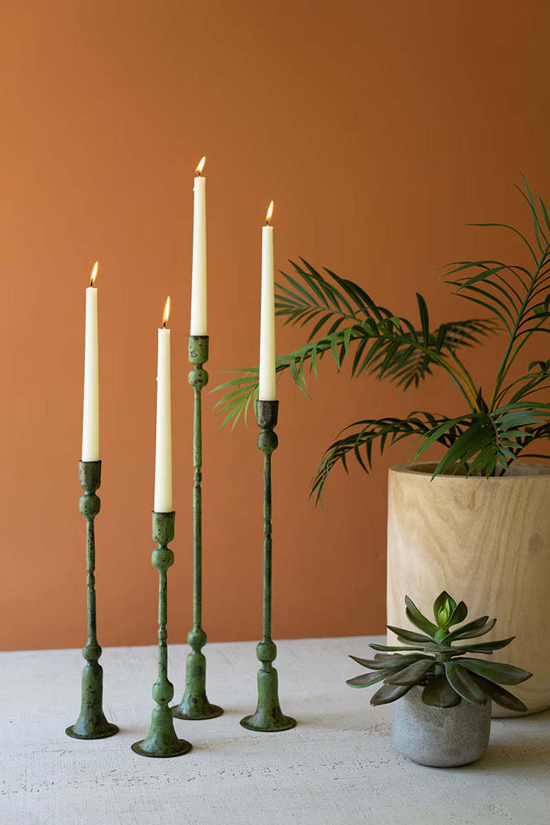 Forged Iron Green Patina Taper Candle Holders - Thumbnail 4