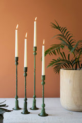 Forged Iron Green Patina Taper Candle Holders