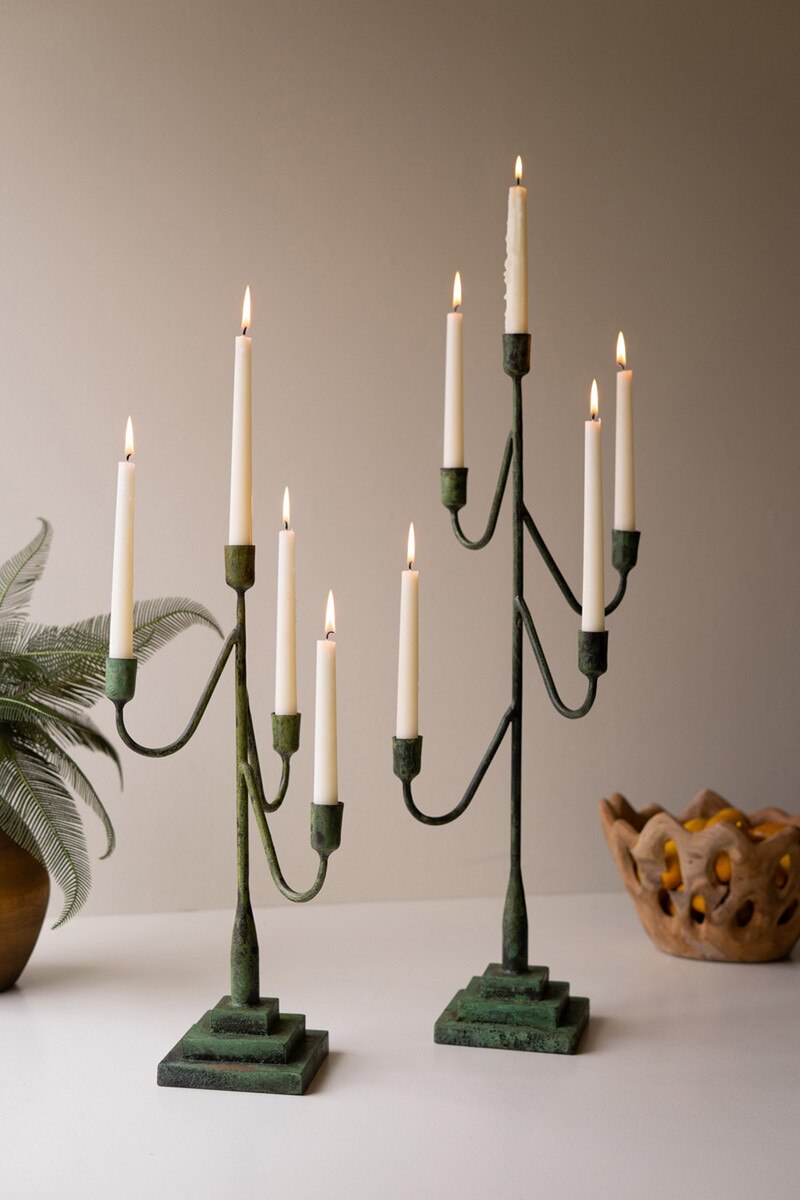Forged Iron Green Patina Candelabra