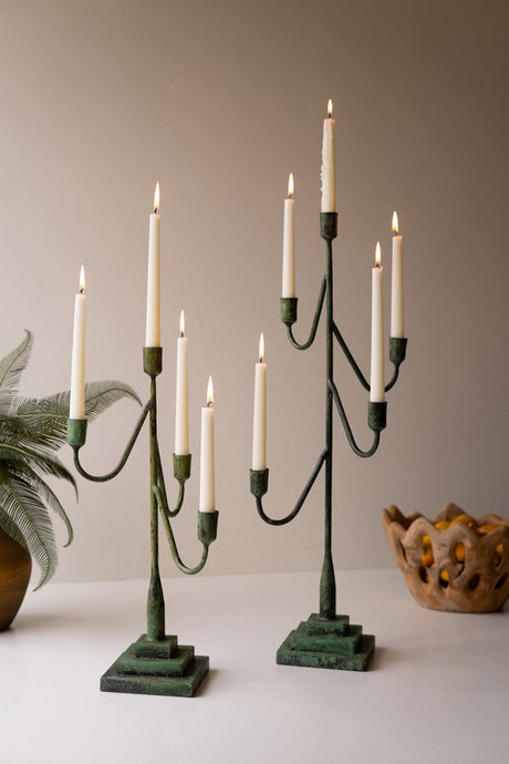 Forged Iron Green Patina Candelabra