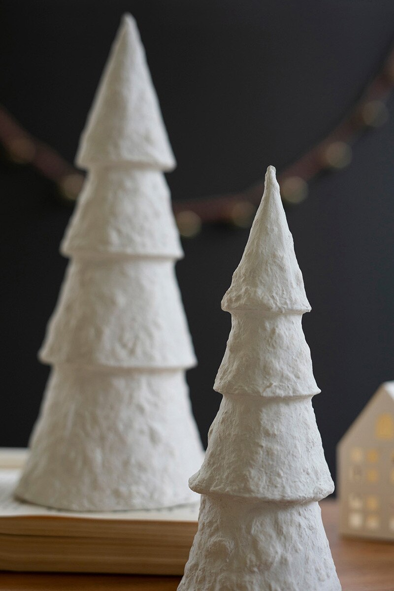 White Tabletop Paper Mache Christmas Trees