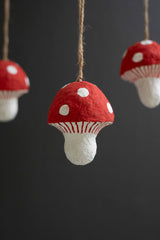 Red Paper Mache Mushroom Christmas Ornament