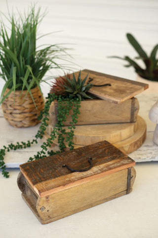 Repurposed Vintage Wooden Brick Mold Box with Lid