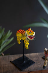 Hand-Painted Wooden Animals on Metal Stands