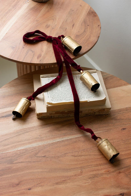 Metal Christmas Bell Cluster with Red Velvet Rope