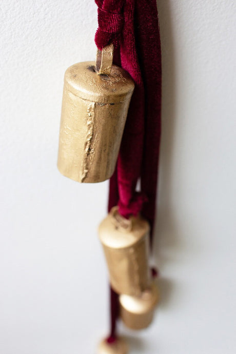 Metal Christmas Bell Cluster with Red Velvet Rope